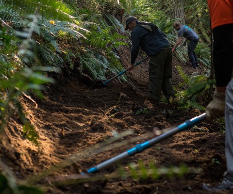 Bill Hasenjager, owner of TrailBoss, and Brandon Watts, publisher of Freehub Magazine, are both staples in the Bellingham mountain bike scene and move some dirt!
