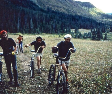Albert Maunz, Bob Starr, Jim Cloud and a local Crested Butte woman arriving at Cumberland Basin Camp, in September of 1978. 