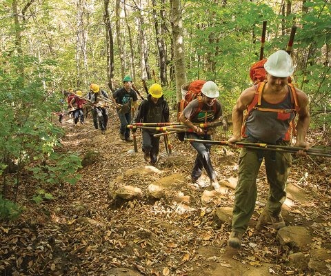 Through trailbuilding, Projet Jeunesse helps young adults overcome the troubles of their past while teaching them valuable skills and providing meaningful work. More than 200 participants have taken part since its inception in 2002, many of whom return to school or work after completing the six-month program. Photo: Claude Côté