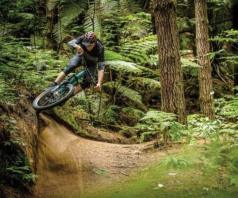 With hero dirt and corners like this, it’s almost impossible to make Rotorua’s trails look bad. Ross Measures takes the highline with an extra dose of style. Photo: Sven Martin
