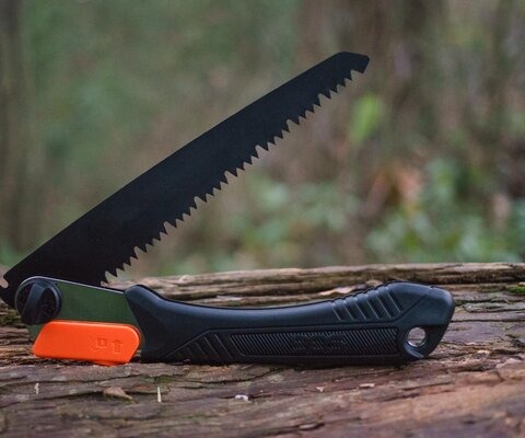 SOG's folding saw is the perfect compact tool for impromptu trail maintenance, whether it's getting rid of branches or clearing small logs.